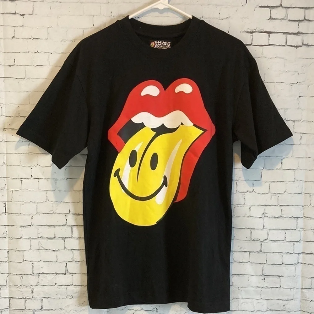 Market x Smiley x The Rolling Stones Unisex T-Shirt Black S Streetwear Concert